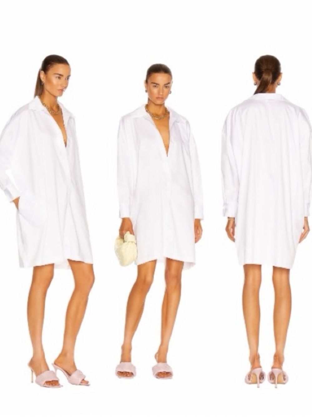 Norma Kamali Super Oversized Boyfriend Shirt Dress – White 100% Cotton